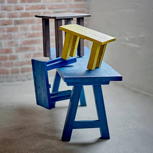 Porir Bench wood blue / L 100 cm - Reclaimed wood - Bloomingville - Blue - Reclaimed wood