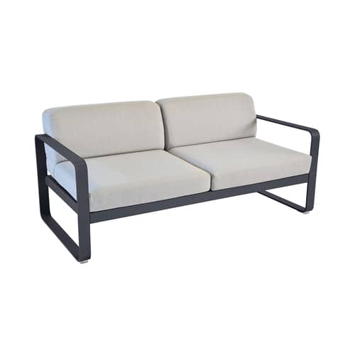 Canapé de jardin 2 places Bellevie métal tissu gris noir / L 160 cm - Tissu gris flanelle - Fermob - Carbone / Tissu gris flanelle - Aluminium laqué, Mousse, Tissu acrylique