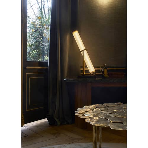 Lampe de table Frechin LED / H 65 cm - marbre - DCW éditions - Blanc & or / Marbre noir - Marbre, Métal, Verre borosilicaté