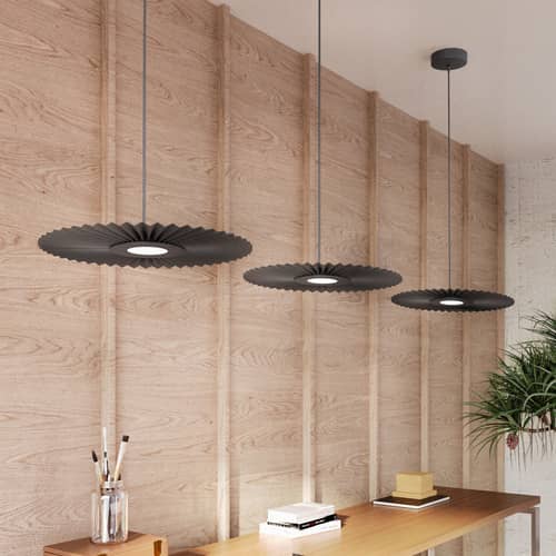 Suspension Carmen Small tissu gris / LED - Ø 50 cm - Hartô - Gris ardoise - Métal peint, Textile contrecollé sur PET