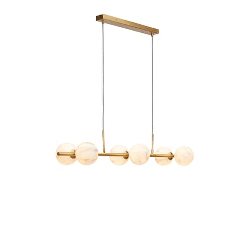 Suspension Carrara métal blanc or / 6 globes - Verre effet marbre / L 105 x H 20 cm / Seconde vie - It\'s about Romi - Blanc effet marbre / Or - Métal, Verre