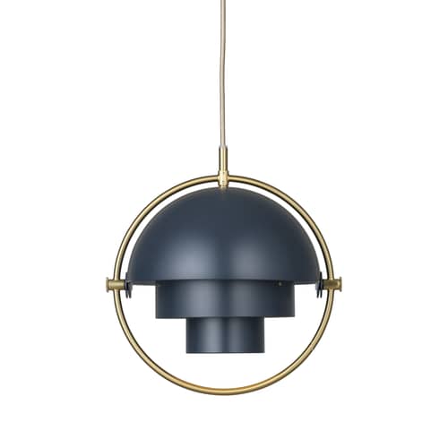 Suspension Multi-Lite Small métal bleu / Ø 25 cm - Modulable & orientable / Réédition 1972 - Gubi - Bleu nuit / Cercle laiton - Métal