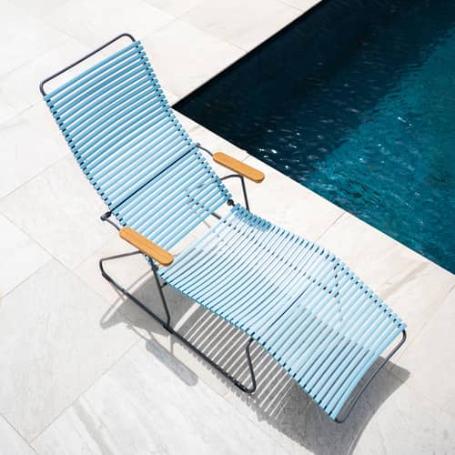 Transat inclinable Click Sunlounger plastique bleu / 7 positions - Houe - Bleu Dusty - Acier thermolaqué, Bambou, Polypropylène