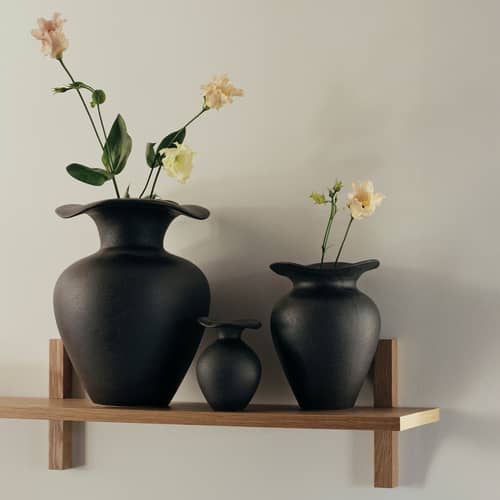 Vase Florentina Small keramik schwarz / Ø 16 x H 22,5 cm - BROSTE COPENHAGEN - Schwarz mattiert - Sandstein