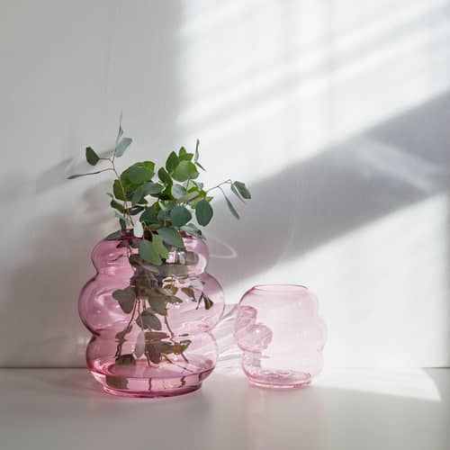 Vase Muse XL verre rose violet / Cristal de Bohême - Ø 26 x H 30 cm - Fundamental Berlin - Rubis - Cristal de Bohême