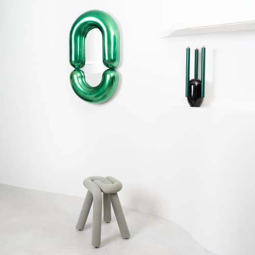 Zodiac Bumper Medium Wall mirror ceramic green / W 55 x H 90 cm - Jean-Baptiste Fastrez, 2020 - Moustache - Metallic green - Ceramic, Glass