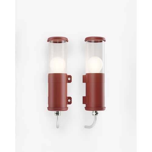 Bendz Outdoor wall light metal red / H 30cm - Transparent - SAMMODE STUDIO - Marsala red - Lacquered stainless steel, Polycarbonate