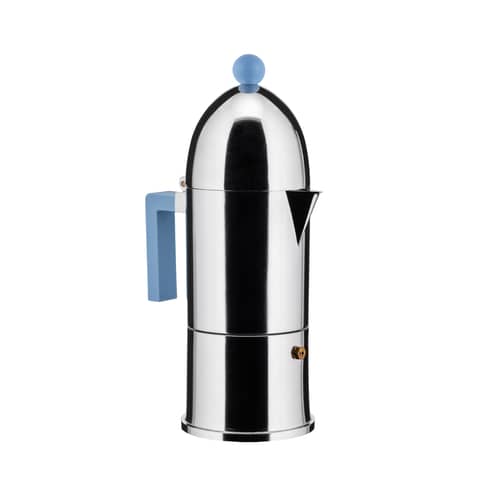 Cafetière italienne La Cupola métal bleu / Induction - 6 tasses / Aldo Rossi, 1988 - Alessi - Bleu ciel / Acier - Acier magnétique, Fonte d\'aluminium, Résine thermoplastique