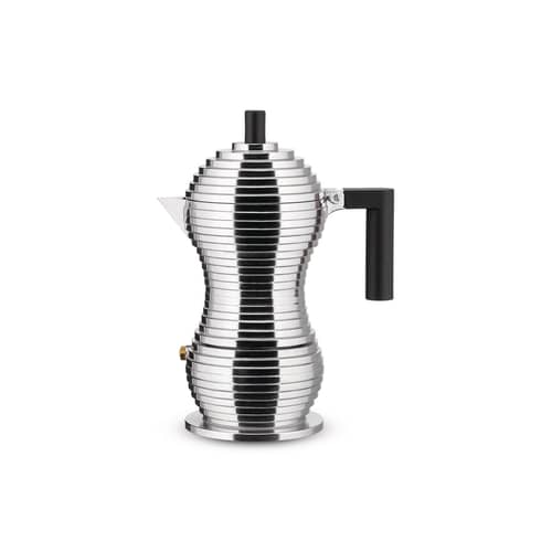 Cafetière italienne Pulcina métal noir / Induction - 3 tasses - Alessi - Chromé / Noir - Fonte d\'aluminium, Plastique