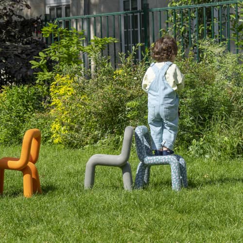 Chaise enfant Mini Bold tissu vert / Rembourrée - Moustache - Sauge - Coton, Métal, Mousse