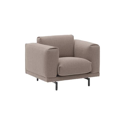 Fauteuil rembourré Rest tissu beige - Muuto - Beige (Tissu Heart 6) / Pied noir - Contreplaqué, Mousse, Tissu