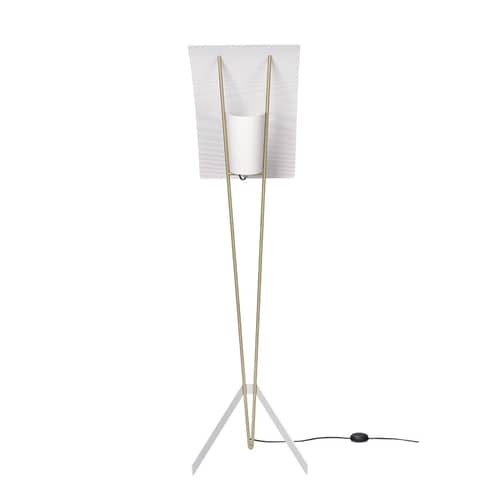 Lampadaire G30 métal blanc or / Réédition 1958, Pierre Guariche - SAMMODE STUDIO - Blanc / Laiton - Acier laqué, Laiton brossé