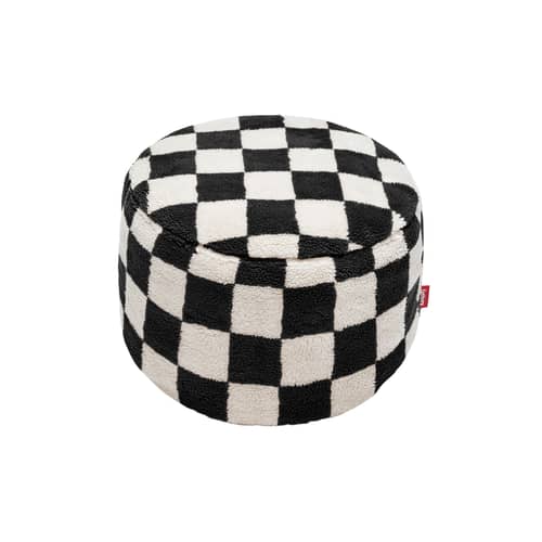 Sitzkissen Point Teddy Chess textil schwarz / Flauschiger Stoff - Ø 50 cm - Fatboy - Schwarz / Creme -  Micro-billes EPS, Flauschiger Stoff