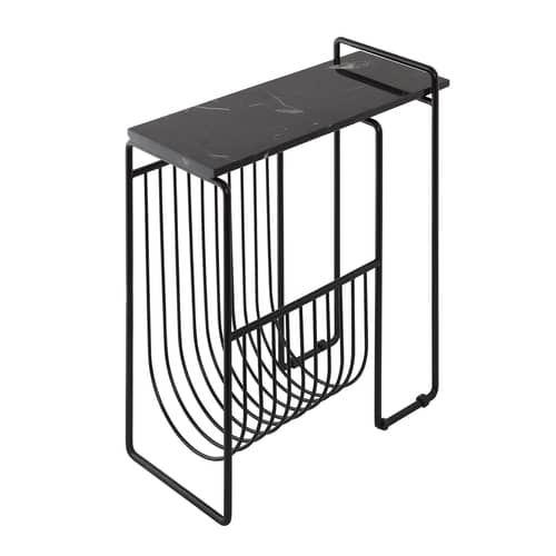 Table d\'appoint Sino marbre noir / Porte revues - Marbre / 45 x 21 x H 51 cm - AYTM - Noir / Marbre noir - Acier, Marbre