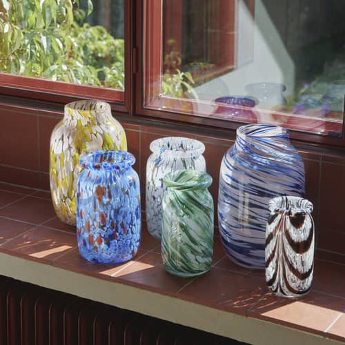 Vase Splash Round Large verre rose / Ø 18,5 x H 30 cm - Fait main - Hay - Rose pâle & bleu - Verre soufflé