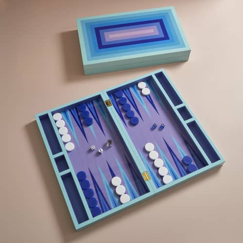 Set de Backgammon Scala bois bleu violet / Coffret laqué / Seconde vie - Jonathan Adler - Scala / Bleu & lavande - Bois laqué