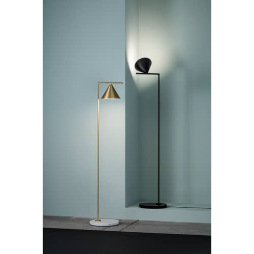 Stehleuchte Captain Flint Indoor marmor gold metall LED / H 154 cm - verstellbar - mit Marmorsockel - Flos - Messing / Sockel weißer Marmor - Aluminium, gebürstetes Messing, Marmor