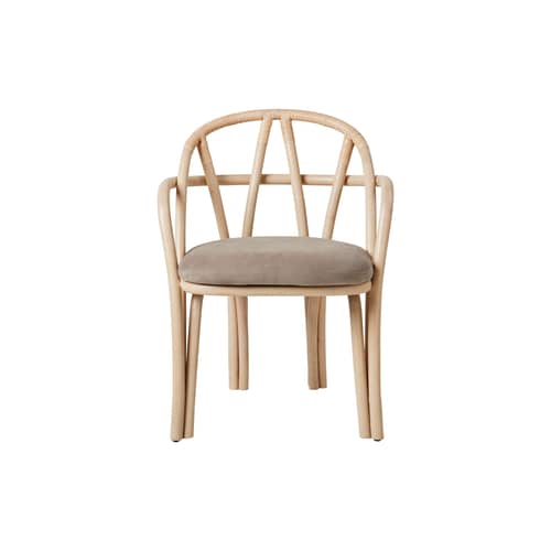 Fauteuil Bistra / Assise rembourrée - Gubi - Naturel / Velours beige(Fustagno 002) - Mousse, Rotin, Velours