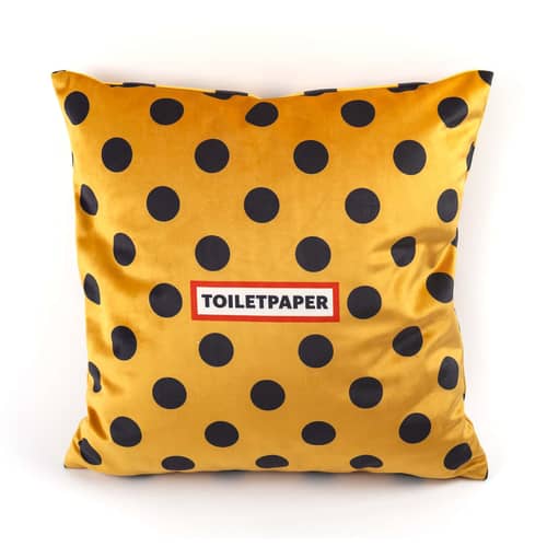 Kissen Toiletpaper textil gelb bunt / Shit - 50 x 50 cm - Seletti - „Shit“ & Punktmuster / gelb - Daune, Polyester-Gewebe