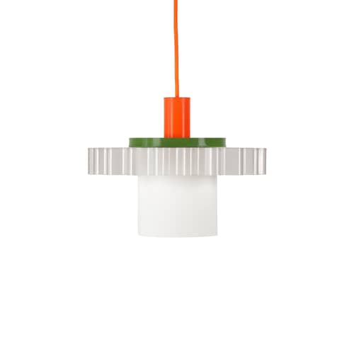 Pendelleuchte Gigi n°1 plastikmaterial bunt / Ø 28 x H 21 cm - Recycelter Kunststoff / Hergestellt in Frankreich - Warren & Laetitia - Kabel orange / weiß / khaki - Bioplastik, Recycelter Kunststoff