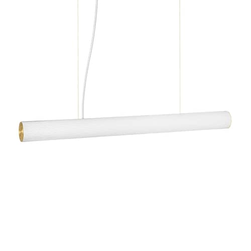 Pendelleuchte Vuelta LED glas weiß Large / L 100 cm - Gestreiftes Glas - Ferm Living - Messing / Weiß - Messing, mundgeblasenes Glas