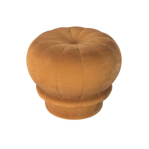 Pouf Claudie tissu jaune / Velours - Hartô - Jaune ambré - Bois, Mousse haute densité, Velours polyester