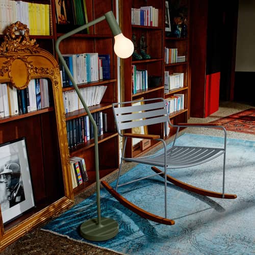 Rocking chair Surprising métal vert / teck - Fermob - Pesto - Acier, Teck