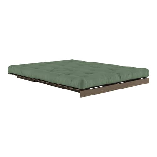Canapé convertible Roots / L 160 cm - 3 positions / Structure marron - KARUP DESIGN - Vert olive 756 / Bois marron - Fibres recyclées mélangées, Mousse, Pin massif certifié FSC laqué, Tissu