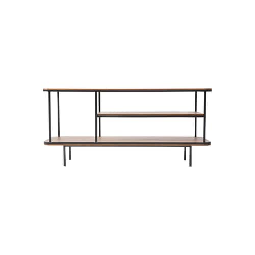 Scaffale Strat Small legno naturale / Buffet - En&ls 130 x P 42 x H 60,5 cm - KANN DESIGN - Teck / Nero - Acciaio, Impiallacciatura teak