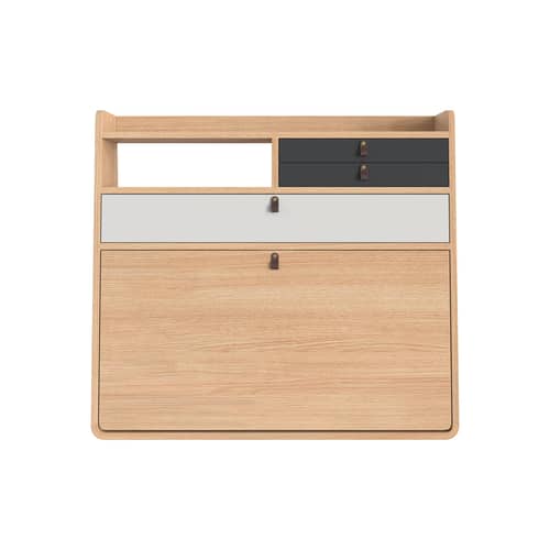 Secrétaire mural Gaston gris bois naturel / L 80 x H 72 cm - Chêne - Hartô - Gris clair & Anthracite / Chêne - MDF plaqué chêne