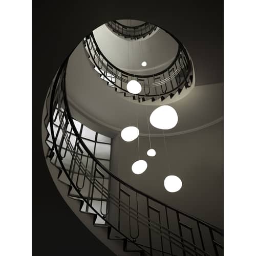Suspension Gregg Grande LED My Light verre blanc / L 47 cm / Bluetooth - Ludovica+Roberto Palomba, 2008 - Foscarini - Blanc - Métal laqué, Verre soufflé