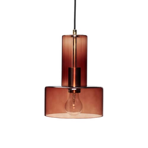 Suspension Ripple verre marron / Ø 20 cm - HÜBSCH - Ambre - Verre soufflé bouche