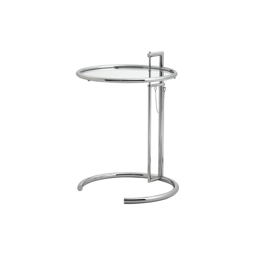 Table d\'appoint E 1027 verre métal / Eileen Gray, 1927 - Hauteur réglable - ClassiCon - Chromé / Verre transparent - Acier chromé, Verre