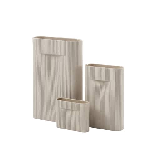 Vase Ridge Small céramique blanc beige / H 16,5 cm - Muuto - Beige - Faïence