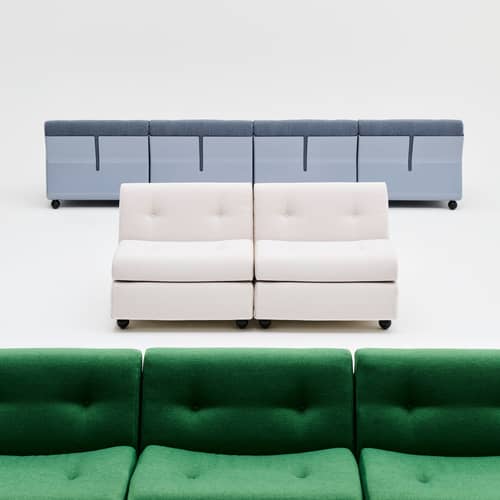 Sofa Amanta textil blau / 4-Sitzer - L 317 cm / Neuauflage 1966, Mario Bellini - Hay - Blaublau-grau - Gewebe, Recyceltes ABS, Schaumstoff