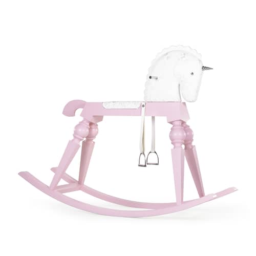 Cheval à bascule Arion Pink cuir bois rose / H 180 cm - Pièce unique signée numérotée / Modèle d\'expo - Moooi - Rose - Chêne, Cuir écologique brodé, Métal chromé