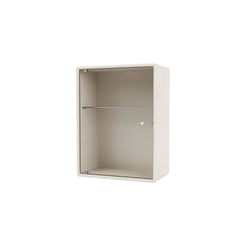 Badezimmer-Hängeschrank Ripple holz weiß / B 35,4 x T 20 x H 46,8 cm - Gewelltes Glas - MONTANA - Oat 158 - Geriffeltes Glas, lackierte Holzfaserplatte
