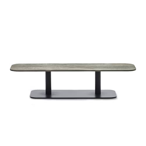 Table basse Kodo céramique beige / 129 x 45 cm - Vincent Sheppard - Gris-brun (céramique) / Pied gris Fossile - Aluminium thermolaqué, Céramique