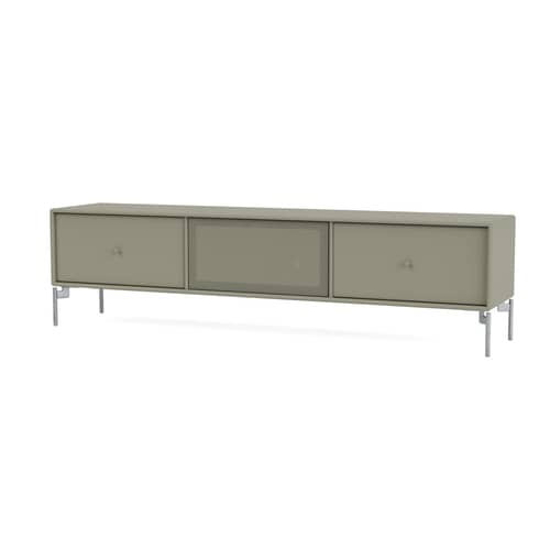 TV Möbel Octave V holz grau / Mit Füßen - L 138 x T 30 x H 36,6 cm - MONTANA - Fennel 144 - lackierte Holzfaserplatte, Perforierter Stahl, Stahl
