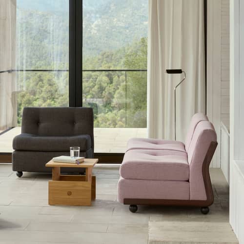 Divano destro Amanta tessuto rosa / Modulare - L 158,5 cm / Riedizione 1966, Mario Bellini - Hay - Rosa (tessuto) - ABS riciclato, Espanso, Tessuto