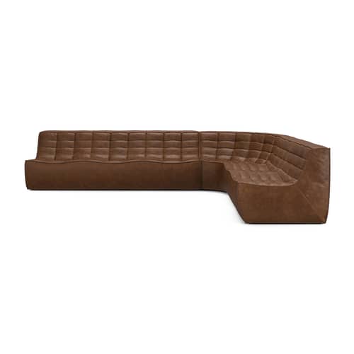 Canapé droit N701 cuir marron / 2 places - L 140 cm - Ethnicraft - Châtaigne - Bois, Cuir aniline, Mousse PU haute densité