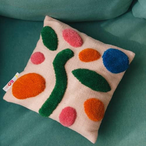Coussin Love me & Love me not  / 45 x 45 cm - Laine tissée main - COLORTHERAPIS - Love me & Love me not - Coton, Laine de Nouvelle-Zélande
