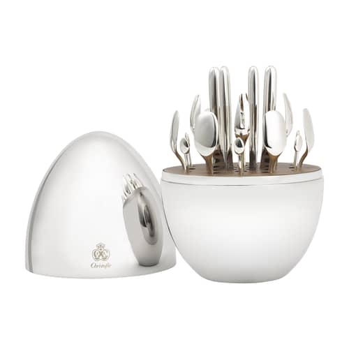Mood Party Cutlery set metal / 24-piece cutlery set (6 people) for aperitifs - Christofle - Silver metal - Silvery metal, Walnut