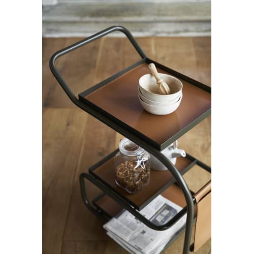 Desserte Zenzero métal cuir marron vert / cuir recyclé - Opinion Ciatti - Vert foncé / Cuir naturel - Acier, Cuir recyclé