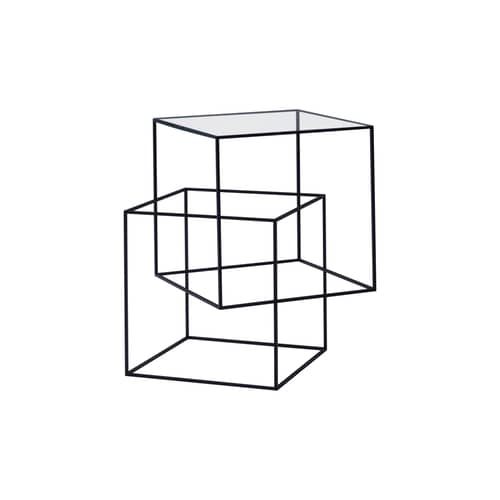 Thin black table End table glass black transparent / Nendo, 2011 - 46 x 47 x H 51 cm - Glass - Cappellini - Transparent / Black structure - Glass, Metal