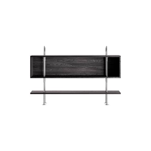 Étagère Keen bois noir / L 160 x H 87.5 cm - 1 étagère + 1 casier - Gubi - Noir / Acier - Acier inoxydable, Frêne teinté