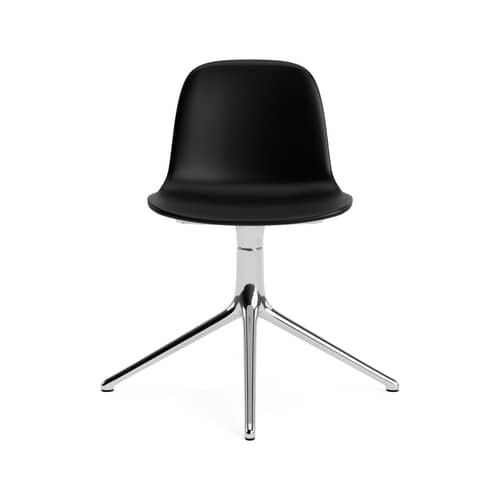 Chaise pivotante Form cuir noir / Rembourrage intégral - Normann Copenhagen - Cuir noir (Ultra 41599) / Pied alu poli - Aluminium poli, Cuir, Mousse, Polypropylène