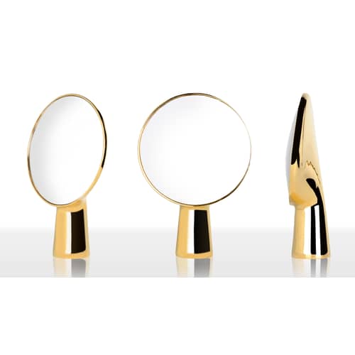 Cyclope Free standing mirror ceramic gold H 46,5 cm - Moustache - Gold - Enamled terracotta