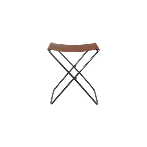 Klapphocker Nola leder grün - BROSTE COPENHAGEN - Waldgrün / Naturleder - Eisen, Rindsleder