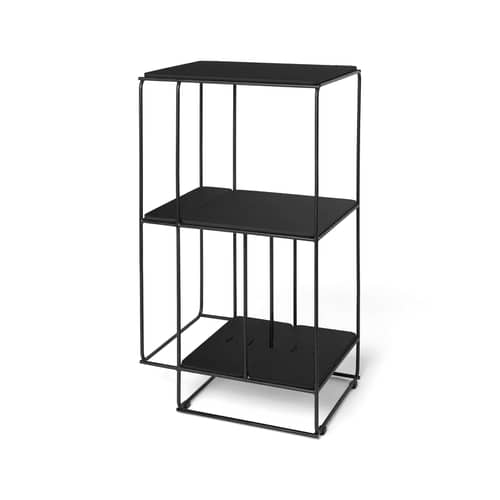 Möbel für Audiomaterial Lines holz schwarz / Für Audiomaterial 50 x 88 x P 39 cm (horizontal oder vertikal) - La Boîte Concept - Schwarz / Schwarz - Holzfaserplatte, Leder, Stahl